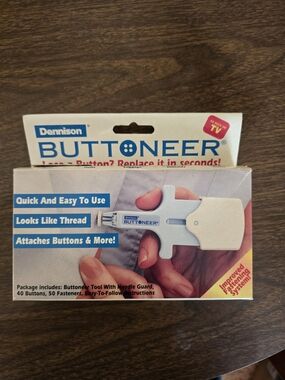 Vintage 1996 Dennison Buttoneer Button Attachment Tool - White/Blue
